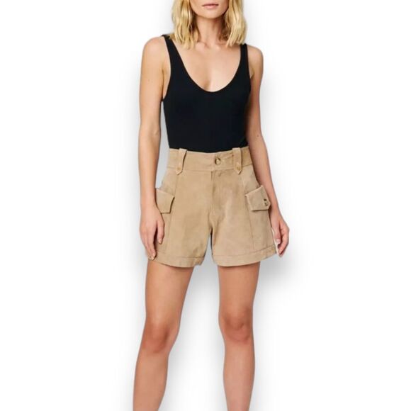 Blank NYC Cargo Suede Tan Shorts 32 Utility High Rise Pockets Fall - Picture 14 of 15